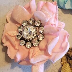 Hand Dyed Floral Crystal Center Velvet Scarf Tee Slide or Ring Pink